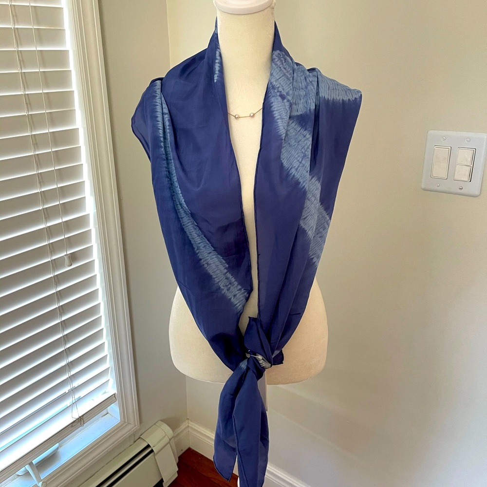 NWT: Eileen Fisher Silk Shibori Scarf - Blue